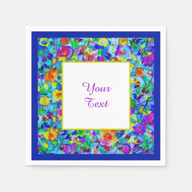 Bright blue floral napkin (Front)