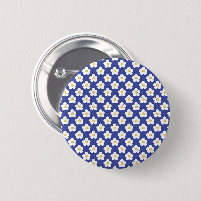 Bright Blue Floral Pattern 2 Inch Round Button (Front & Back)