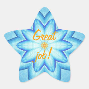 Bright Blue Flower Petals Orange Great Job Sticker