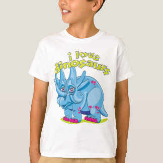 Bright blue friendly Triceratops with pink hearts T-Shirt