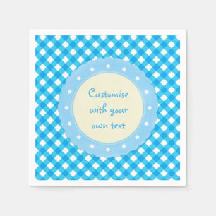Bright Blue Gingham Custom Text Napkin