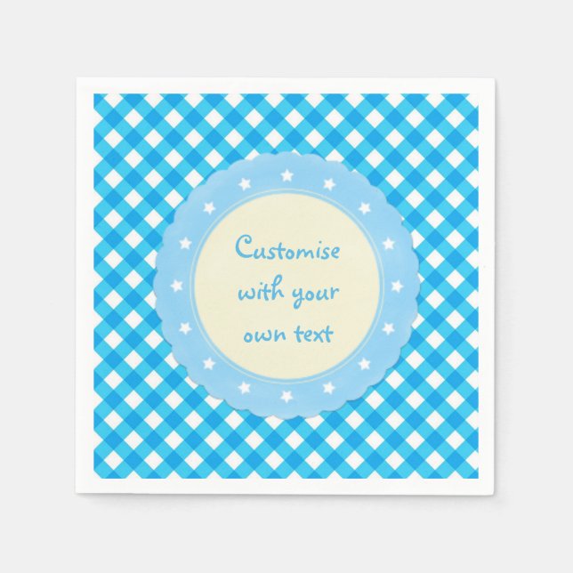 Bright Blue Gingham Custom Text Napkin (Front)