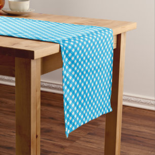 Bright Blue Gingham Pattern Short Table Runner