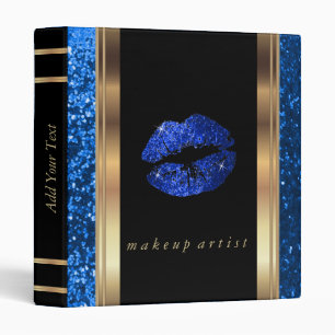 Bright Blue Glitter Lips and Metallic Gold Binder