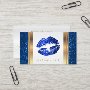 Bright Blue Glitter Lips on White Business Card
