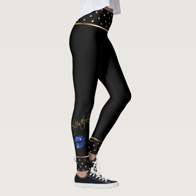 Bright Blue Glitter Lipstick Lips Leggings (Right)