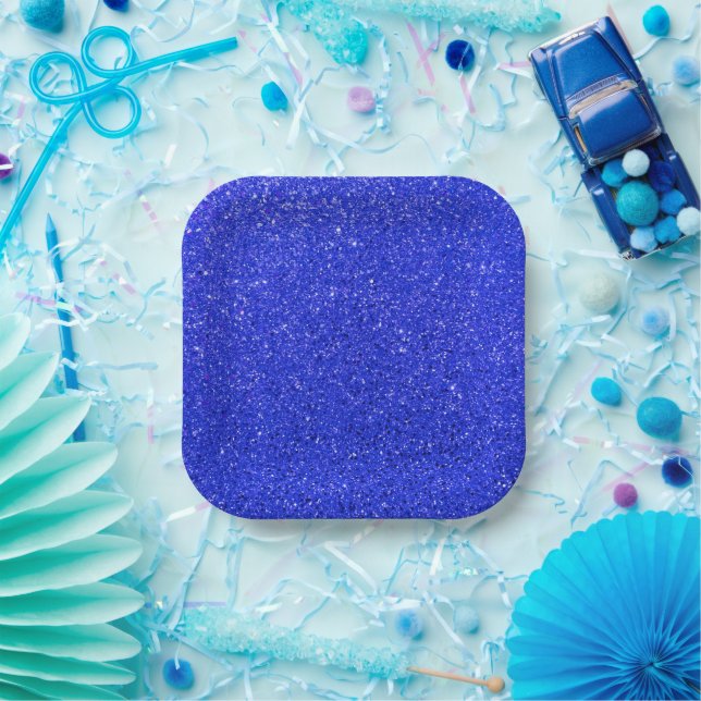 Bright Blue Glitter Paper Plate (Party)