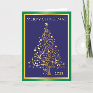 Bright Blue, Gold and Green Folded Christmas Card