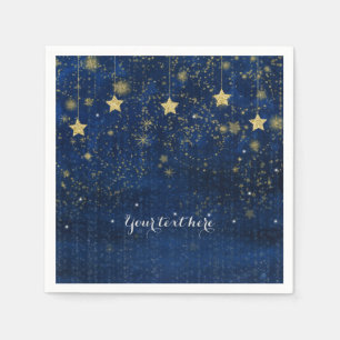 Bright Blue Gold Starry Celestial Whimsical Party Napkin