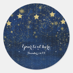 Bright Blue & Gold Starry Night Celestial Favour Classic Round Sticker