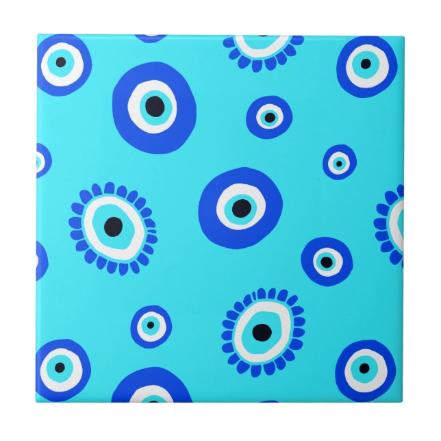 Bright Blue Greek Eye Patterned Tile (Front)