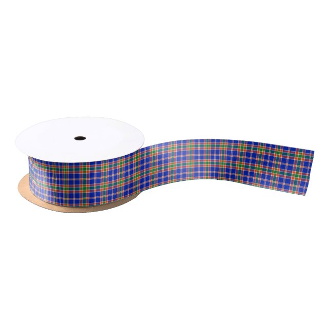 Bright Blue, Green and Orange Sporty Plaid Satin Ribbon (Spool)