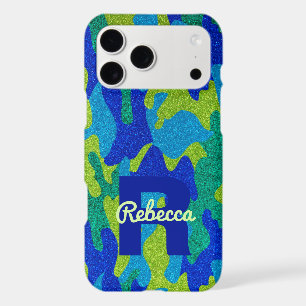 Bright Blue & Green Camouflage Glitter Camo Name