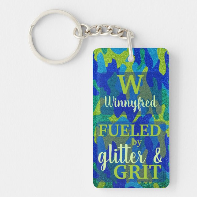 Bright Blue & Green Camouflage Glitter Camo Name (Devant)