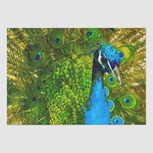 Bright Blue & Green Peacock Feathers Colourful Bir Tissue Paper (Front)
