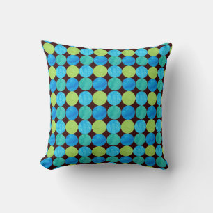 Bright Blue, Green, Turquoise Dots on Black Throw Pillow