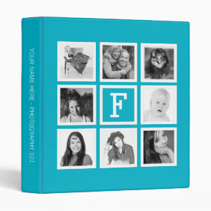 Bright Blue Instagram Photo Collage with Monogram Binder
