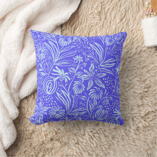 Bright-blue lilac floral pattern throw pillow