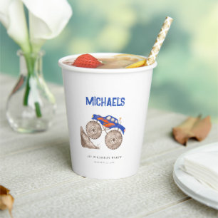 Bright Blue Monster Truck Paper Cups