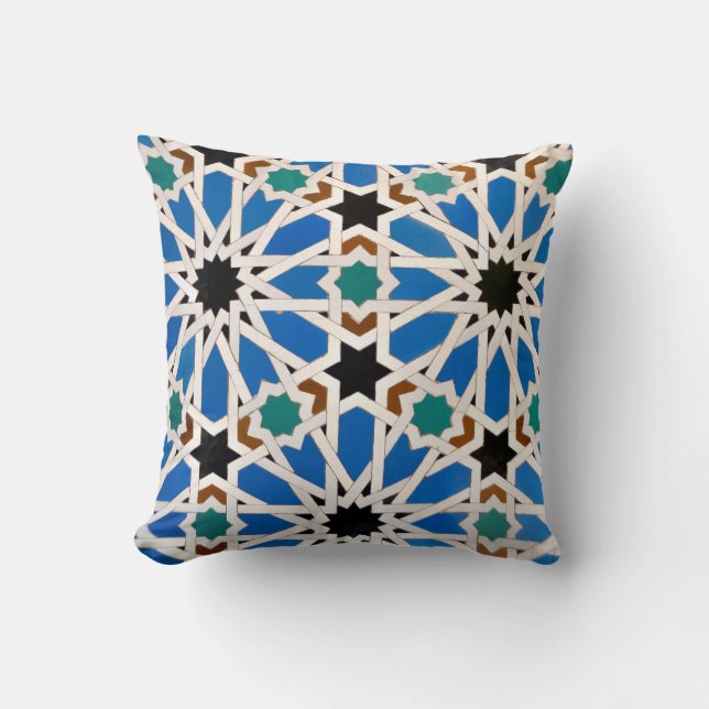 Bright Blue Moroccan Mosaic Throw Pillow (Front)