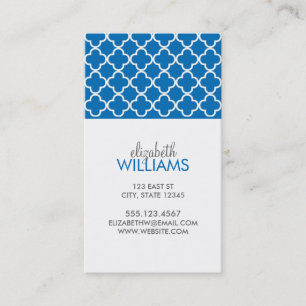 Bright Blue Morrocan Quatrefoil Pattern Business Card