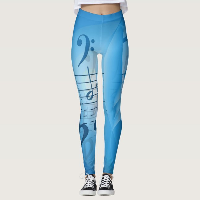 Bright Blue Music Notes Leggings (Front)