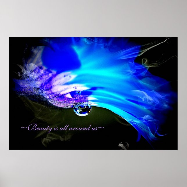 Bright Blue N Purple Flower W/Dew Drop Poster (Front)
