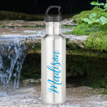 Bright Blue Name in Handwritten Script Custom 710 Ml Water Bottle<br><div class="desc">A pretty personalized bright blue monogram stainless water bottle for a girl who loves simple,  handwritten gifts. Beautiful cursive script down the side of your bottle spelling out your name in cool typography.</div>