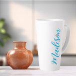 Bright Blue Name in Handwritten Script Custom Latte Mug<br><div class="desc">A pretty personalized bright blue monogram latte mug for a girl or guy who loves simple,  handwritten gifts. Beautiful cursive script down the side of your bottle spelling out your name in cool typography.</div>