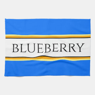 Bright Blue Orange White Stripes "BLUEBERRY" Text Kitchen Towel