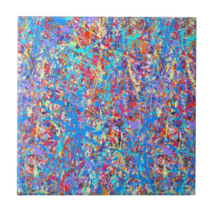 Bright Blue Paint Splatter Abstract Tile