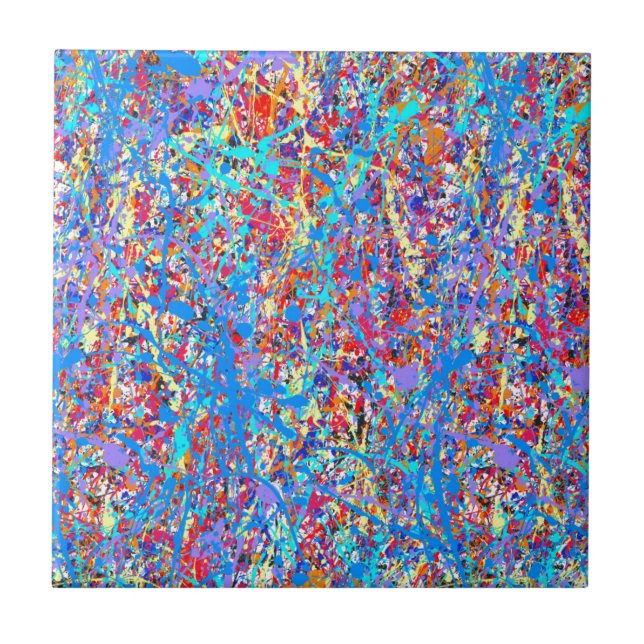 Bright Blue Paint Splatter Abstract Tile (Front)
