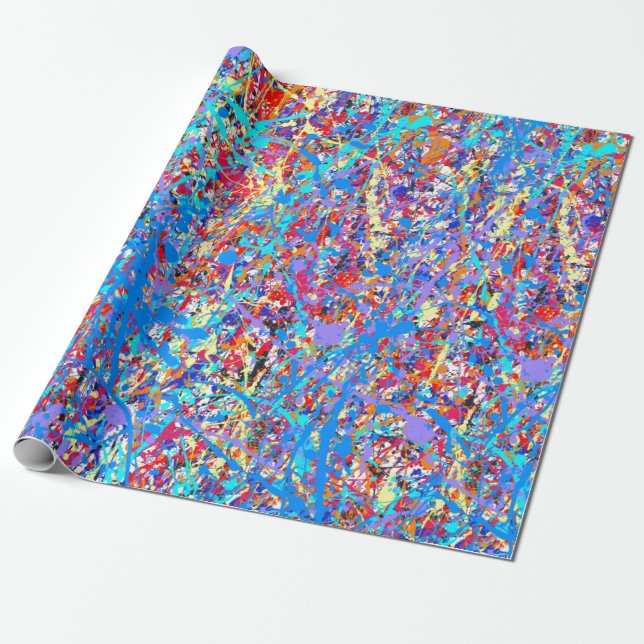 Bright Blue Paint Splatter Abstract Wrapping Paper (Unrolled)