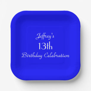 Bright Blue Paper Plates, 13th Birthday Party Plate