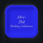 Bright Blue Paper Plates, 21st Birthday Party Plate<br><div class="desc">A solid bright blue background decorates this unique and fun party paper plate. Although default says "21st Birthday",  you can easily change the text for name,  # of years,  and event.  Matching tablecloth and paper napkins available on zazzle at SocolikCardShop.  All Rights Reserved © 2015 Alan & Marcia Socolik.</div>