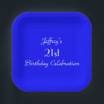 Bright Blue Paper Plates, 21st Birthday Party Plate<br><div class="desc">A solid bright blue background decorates this unique and fun party paper plate. Although default says "21st Birthday",  you can easily change the text for name,  # of years,  and event.  Matching tablecloth and paper napkins available on zazzle at SocolikCardShop.  All Rights Reserved © 2015 Alan & Marcia Socolik.</div>