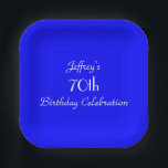 Bright Blue Paper Plates, 70th Birthday Party Paper Plate<br><div class="desc">A solid bright blue background decorates this unique and fun party paper plate. Although default says "70th Birthday",  you can easily change the text for name,  # of years,  and event.  Matching tablecloth and paper napkins available on zazzle at SocolikCardShop.  All Rights Reserved © 2015 Alan & Marcia Socolik.</div>