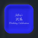 Bright Blue Paper Plates, 70th Birthday Party Plate<br><div class="desc">A solid bright blue background decorates this unique and fun party paper plate. Although default says "70th Birthday",  you can easily change the text for name,  # of years,  and event.  Matching tablecloth and paper napkins available on zazzle at SocolikCardShop.  All Rights Reserved © 2015 Alan & Marcia Socolik.</div>