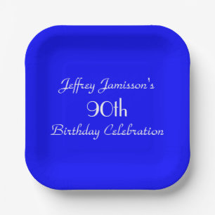 Bright Blue Paper Plates, 90th Birthday Party Plate