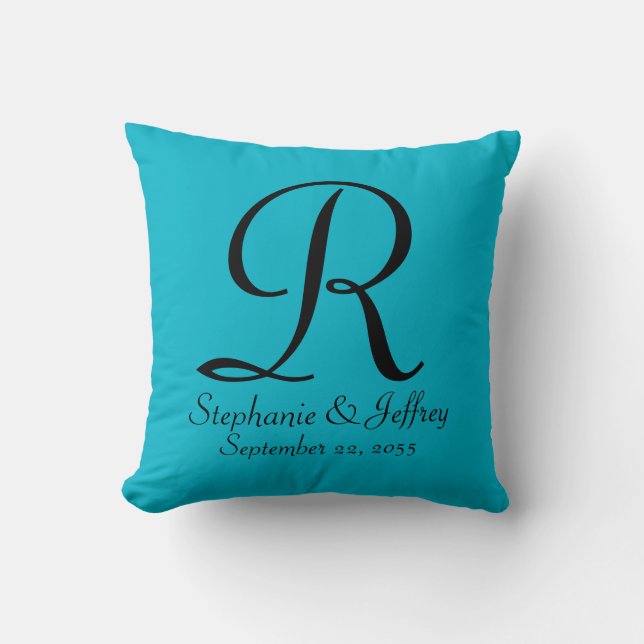  Bright Blue Personalized Monogram Square Throw Pillow (Front)