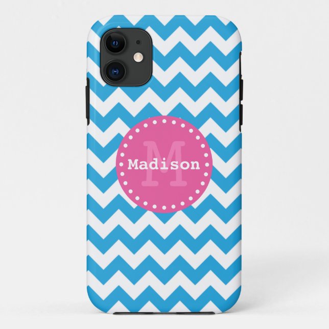 Bright Blue Pink Chevron Zigzag Monogram Case-Mate iPhone Case (Back)