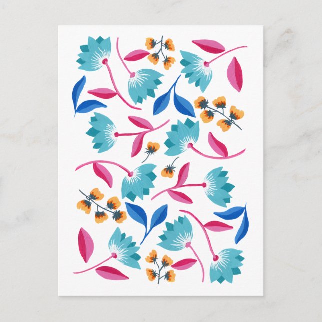 Bright Blue Pink Painted Abstract Postcard (Front)