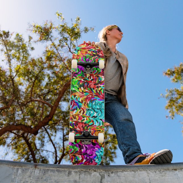 Bright Blue Pink Purple Lime Green Swirls Art Skateboard (Outdoor 1)