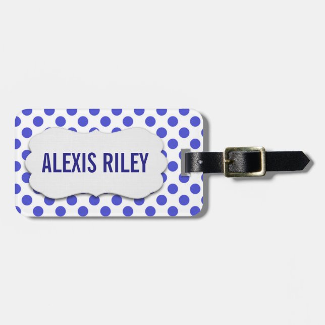 bright blue polka dots luggage tag (Front Horizontal)