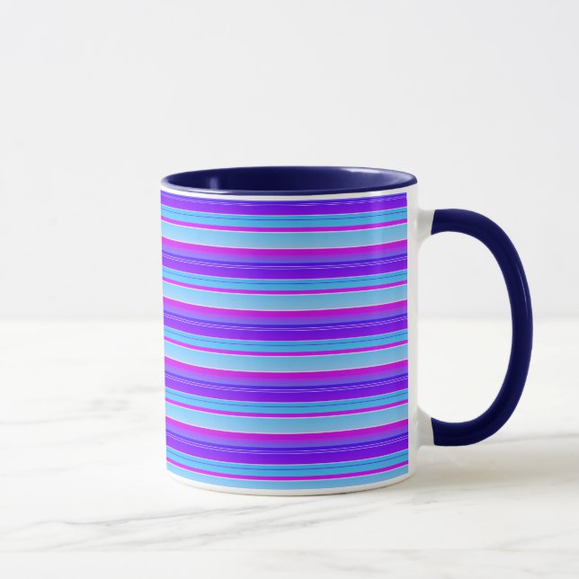 Bright blue purple violet striped mug (Right)