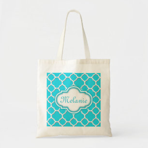 Bright Blue Quatrefoil Trellis Pattern Tote Bag