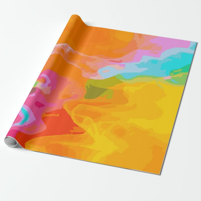 Bright Blue & Red Abstract Paint Pattern – Bold Wrapping Paper (Unrolled)