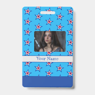 Bright Blue Red & White Star Pattern  Badge