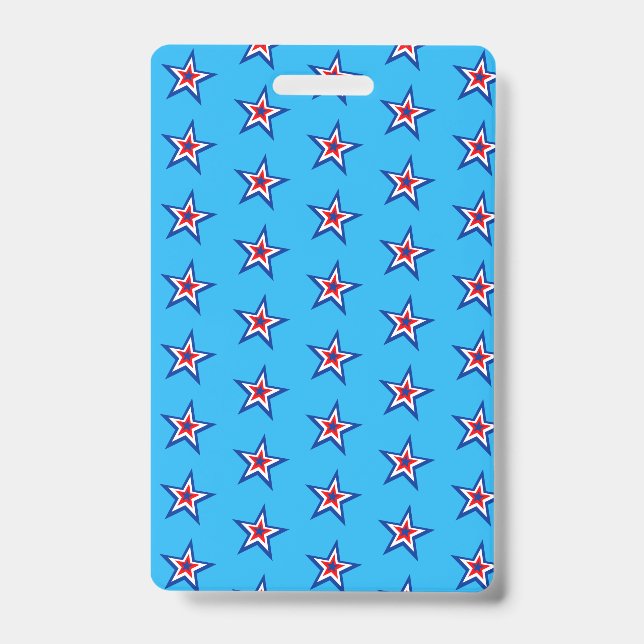 Bright Blue Red & White Star Pattern  Badge (Front)