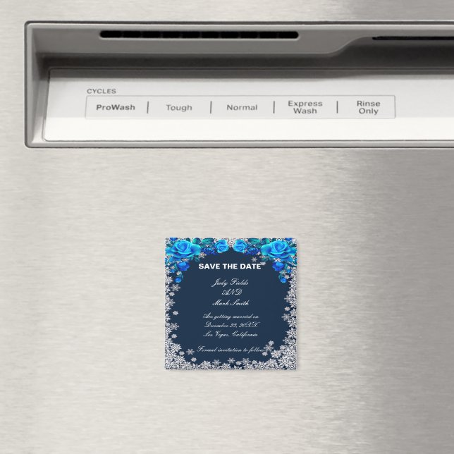 Bright Blue Rose Snowflake Christmas Save The Date Magnet (In Situ (Dishwasher))